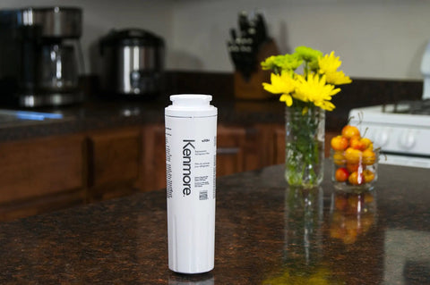 Upgrade Your Water Game 9084 Refrigerator Water Filter For Select Side By Side And Bottom Freezer Fridges White on countertop