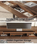 Height Adjustable Electric Standing Desk With Flip Top Hidden Storage And Handleless Drawers Featuring Motion Sensor LED Light For A Clean Workspace That Keeps Your Hustle Tight And Organized showcasing handle-free drawers and hidden storage.