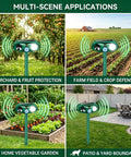Ultrasonic Deer Repellent For Plants 4 Pack With Solar Power And Motion Sensor Strobe Light Outdoor Animal Deterrent in orchard, farm, garden, and yard