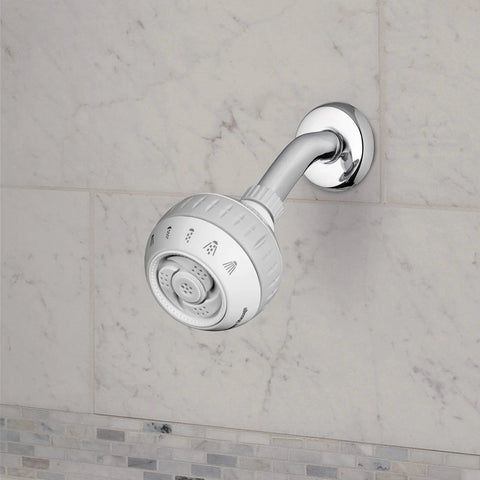 Massage Shower Head With Six Modes And Easy DIY Installation, 1.8 GPM White, Model SM 621E mounted on tiled wall.