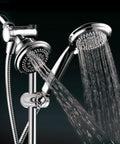 Three Way Shower Combo With No-Drill Instant Mount Slide Bar, Overhead And Handheld Heads, Stainless Steel Hose