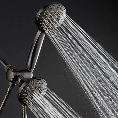 Oil Rubbed Bronze High Pressure Three Way Shower System With Rain Head And Six Setting Handheld spraying water