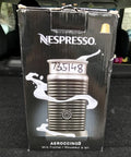Box of Nespresso Aeroccino3 Milk Frother Black Three Mode Frother For Hot Foam Hot Milk Or Cold Froth Make Cafe Style Beverages