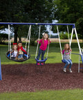 Five-User Four-Station Swing Set With 5 Foot Wave Slide For Kids Outdoor Backyard Metal Playground Set Easy Assembly Holds Up To 500 Lbs