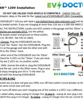 EVDOUBLER™ 120V installation guide showing charging setup and wiring instructions for EV charger adapters.