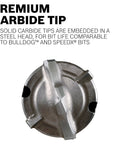 Overhead view of premium carbide tip on an SDS Max Speed Clean Dust Extraction Bit for Vacuum Connected Drilling Three Quarters Inch By Twenty One Inch.