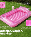 Pink Inflatable Tanning Pool Lounger With Pillow 70 By 46 Inches Personal Water Filled Float featuring cup holders and drain valve