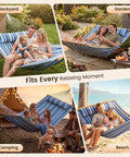 Two Person Double Hammock With Spreader Bar For Patio And Backyard Use 500 Lbs Capacity Flat Wide Bed Cozy Pillow Outdoors