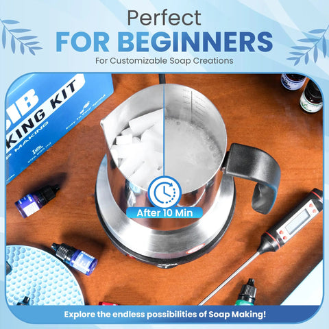 All-In-One Soap Making Kit With 900ml Stainless Steel Pot That Delivers Zero Mess, Drip-Free Melting Pot in use