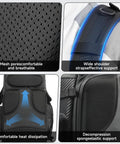 40L Outdoor Drone Backpack With DIY One Piece Partition showing mesh fabric, shoulder strap, back support, and side cushion detail.