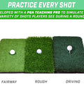 Tri Turf XL Golf Hitting Mat 24x24 Inches with fairway, rough, and driving surfaces for versatile practice