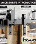 Black Rustic Double Track U Shape Bypass Sliding Barn Door Hardware Kit For Two Doors 6.6ft flat track components