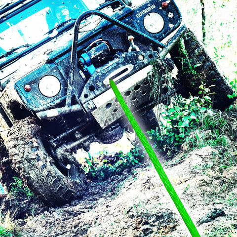 HMPE Synthetic Winch Rope 3 Eighths Inch by Ninety Feet with Black Protective Sleeve for UTV ATV Winch Up to 18,000 Lbs Heavy Duty Green for Off Road Recovery and Tough Weather Ready Winching