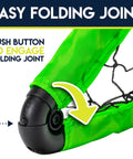 Close-up of 3-Foot Neon Green Insta Soccer Goal Set With Mini Ball And Pump All In One Kids Soccer Goal joint mechanism.