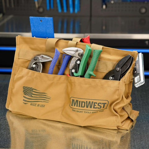 5 Piece HVAC Tool Kit With Left And Right Offset Aviation Snips, Bulldog Snip, Seamer, Scribe, and Water Repellent Tool Bag Made in USA