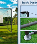 10x10x10 Ft Golf Practice Net Cage With Metal Frame For Backyard Driving Range And Full Swing Training, hitting netting setup