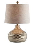 Antique Brown Honeycomb Resin Table Lamp With Teardrop Textured Base And Gray Linen Drum Shade LED Bulb Included