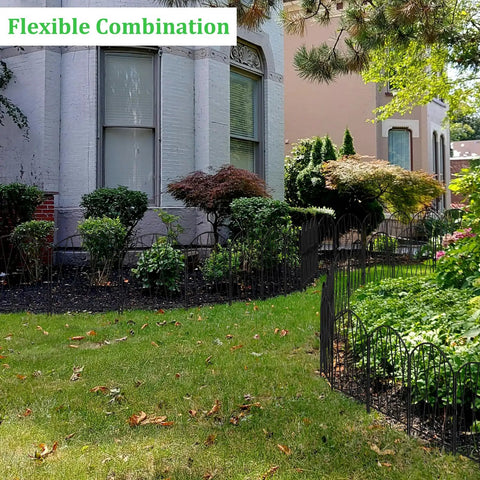 24 Pack Dope Decorative Garden Fence Barrier For Dogs And Rabbits, No Dig Arched Metal Border, installed around flower beds