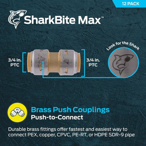 Push To Connect Brass Plumbing Fitting Coupling For PEX Copper CPVC PE-RT SDR-9 HDPE Pipes Quick Solder Free Glue Free Install