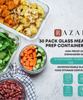30 Piece Glass Food Storage Containers Set With Lids For Meal Prep And Leftovers, Airtight Leakproof Snap Locking Lids next to vegetables