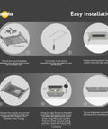 Installation guide for Slick Black 4 Inch Rectangular Trimless Triple Head Gimbal Downlight with steps for mounting and wiring.