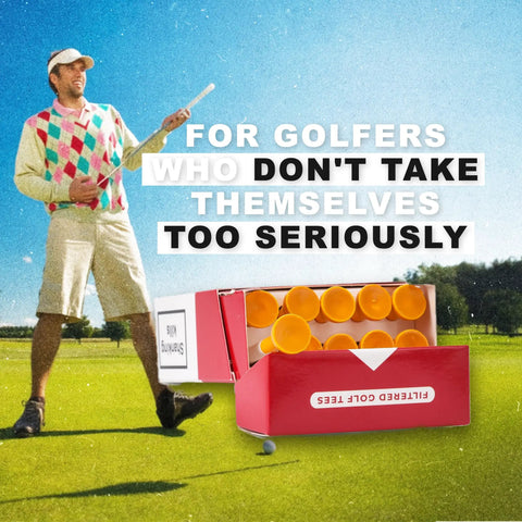Golfer on course with Funny Golf Tees 10 Pack MulliganBro Parody Golf Accessories Gag Gift For Men Cool Novelty Tees For Golfers
