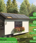 Heavy Duty 100 Watt Solar Panel Featuring Top Shelf N Type Cells And 16 Busbars mounted on a tiny home roof, providing off-grid energy.