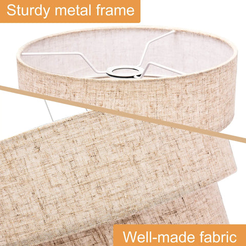 3 Tier Drum Linen Lamp Shade for Pendant, Floor, and Chandelier Lights, Clip On Replacement Shade, sturdy metal frame close-up