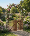 Heavy Duty Wooden Garden Arbor With Gate Trellis For Ceremony And Wedding Decor Garden Arch Pergola in garden setting
