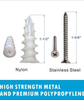 Self Drilling Drywall Anchors And Screws Kit, 100 Piece Assortment with nylon and stainless steel components, sizes shown
