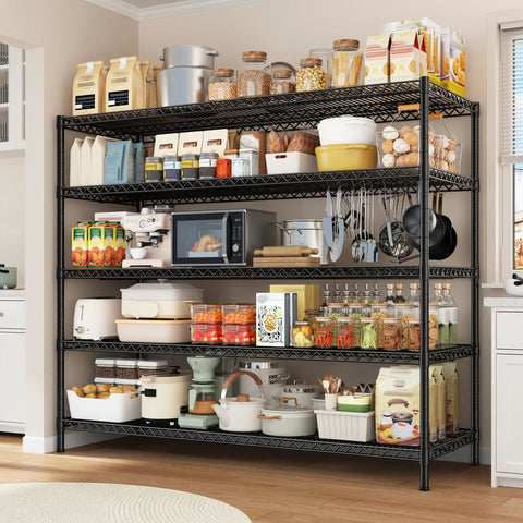 Beefy 5 Tier Wire Storage Shelves With 3200 Lb Capacity, 55.5 Inch Wide Metal Garage Shelving Unit With Adjustable Shelves For Garage, Pantry, Basement, Warehouse, Kitchen, Office Organization, holding kitchen pantry items