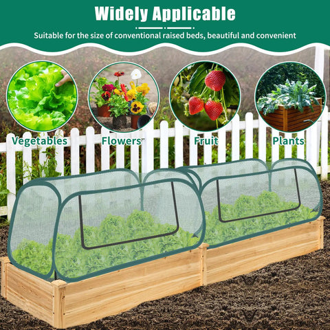 Two Pack Raised Bed Garden Covers Pop Up Mesh Plant Covers for Outdoors with sunblock mesh over vegetables in garden