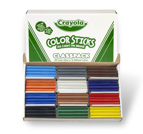 Color Sticks Class Pack 120 Count Kid Friendly With 10 Assorted Colors Thick Solid Crayon Sticks For Big Classroom Art Projects Smooth Glide No Mess Bold Pigments Durable Classroom Ready Art Supplies