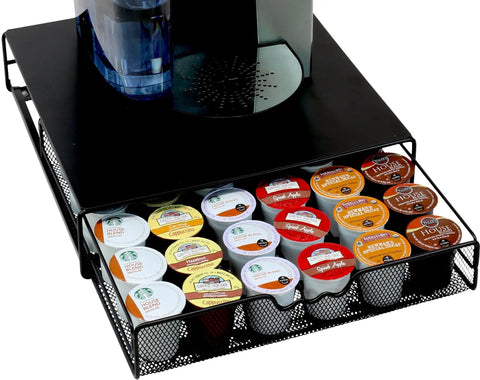 K-Cup Drawer Organizer For 36 Pods, Slim Black Under-Counter Coffee Pod Storage with Sliding Drawer, fits under Keurig machine