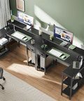 Overhead view of 47 Inch L Shaped Gaming Desk With LED Lights And Power Outlets, Reversible Computer Desk With Shelves and Monitors