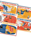 5 Poster Set On American Expansion In US History For Classrooms, Thirteen Colonies, Louisiana Purchase, 12 by 18 inch, classroom decor