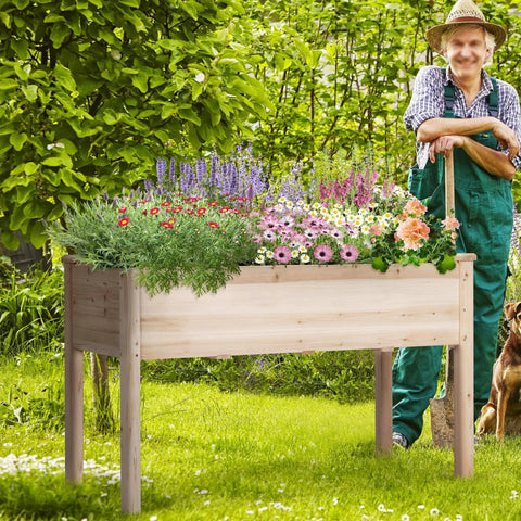 Two Piece Raised Garden Bed Set With Legged Planter Boxes, 48x24x30in Elevated Wooden Horticulture Beds For Backyard, Patio Or Balcony