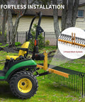 Category 1 tractor with 72 Inch Tow Behind Landscape Rake with 32 steel tine dethatcher, 3 point quick hitch, for lawn cleanup
