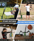 Foldable Bow Stand With Quiver Holder For Compound Bows And Traditional Longbows Ground Archery Stand For Backyard Target Practice And Hunting Holds 30 To 40 Arrows Green Thirteen Point Six Inch 1 Pack in various training settings