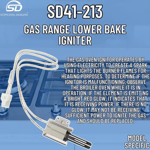 Gas Range Lower Bake Igniter Replacement For Model Specific Fitment 120V AC 3.2 To 3.6 Amps 16 Inch Lead 3 7 8 Inch Length Compatible With AP4433236 1513415 7316489403 AH2364063 EA2364063 PS2364063 Not Universal