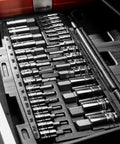 32 Piece Hex Bit Socket Set For SAE And Metric With Hardened S2 Alloy Steel And Cr V Bits Chrome Plated Mirror Finish Includes Durable Plastic Case For Home Shop And Pro Grade DIY Ready displayed in black tray
