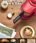 Solid Espresso And Cappuccino Machine Brings Super Quick Heat To Your Kitchen Counter with coffee setup and latte art on wood.