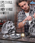 Mechanic using Magnetic Tray 3 Piece Set Round Stainless Steel Magnetic Parts Trays for screws while assembling engine
