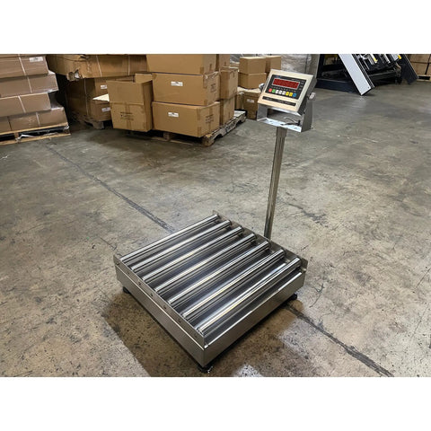 Heavy Duty Roller Top Bench Scale 18 X 18 Inches 500 Lb Capacity NTEP Legal For Trade with rollers and digital display.