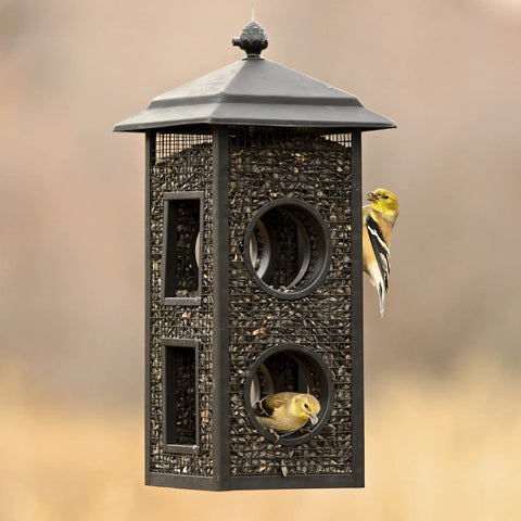 Fly-Thru Wild Bird Feeder With Two Feeding Stations 2 Lb Capacity For Black-Oil Sunflower Seeds Outdoor Bird Feeder For Clinging Birds Durable Mesh Sides Easy To Install And Enjoy Outdoor Decor.