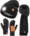 Lighted Beanie Hat Gloves Scarf Set With Built In USB Rechargeable Headlamp Cap 3 In 1 Warm Cozy Winter Gear For Men Dad Gift Black Mix