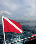 Skin Diver Flag 24X36 Inch Made From 200 Denier Nylon With Stitched Edges And Solid Brass Grommets Red And White Nautical Flag For Boating And Dock Signaling On The Water Made In USA on boat at sea