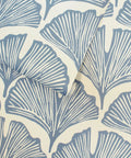 Removable Peel And Stick Wallpaper With Blue Ginkgo Leaves On Off White Background Self Adhesive Wall Covering For A Modern Tropical Look No Mess Install Easy To Apply Peelable And Reusable Made In USA showing a close-up pattern.