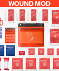 SurviveX Zip Stitch wound closure kit with orange pouch, nitrile gloves, and assorted dressings