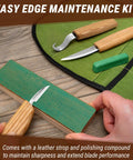Hella Sharp And Tough Left Handed Wood Carving Knife Set Sloyd Spoon Blades Hook Whittling Tool with leather strop and polishing compound.